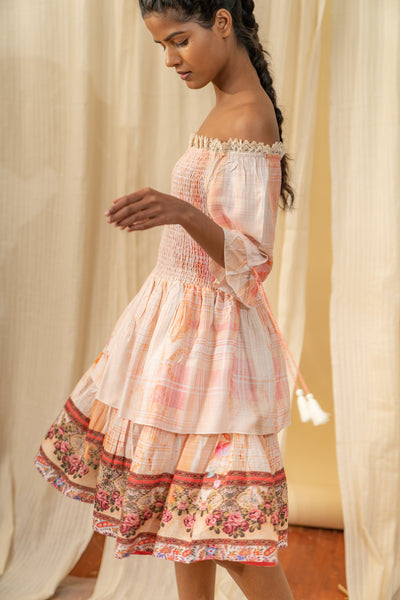 Oriental Smocked Peach Dress - labelreyya