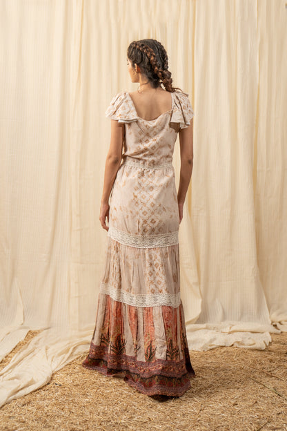 Beige Lace Tiered Maxi Dress - labelreyya