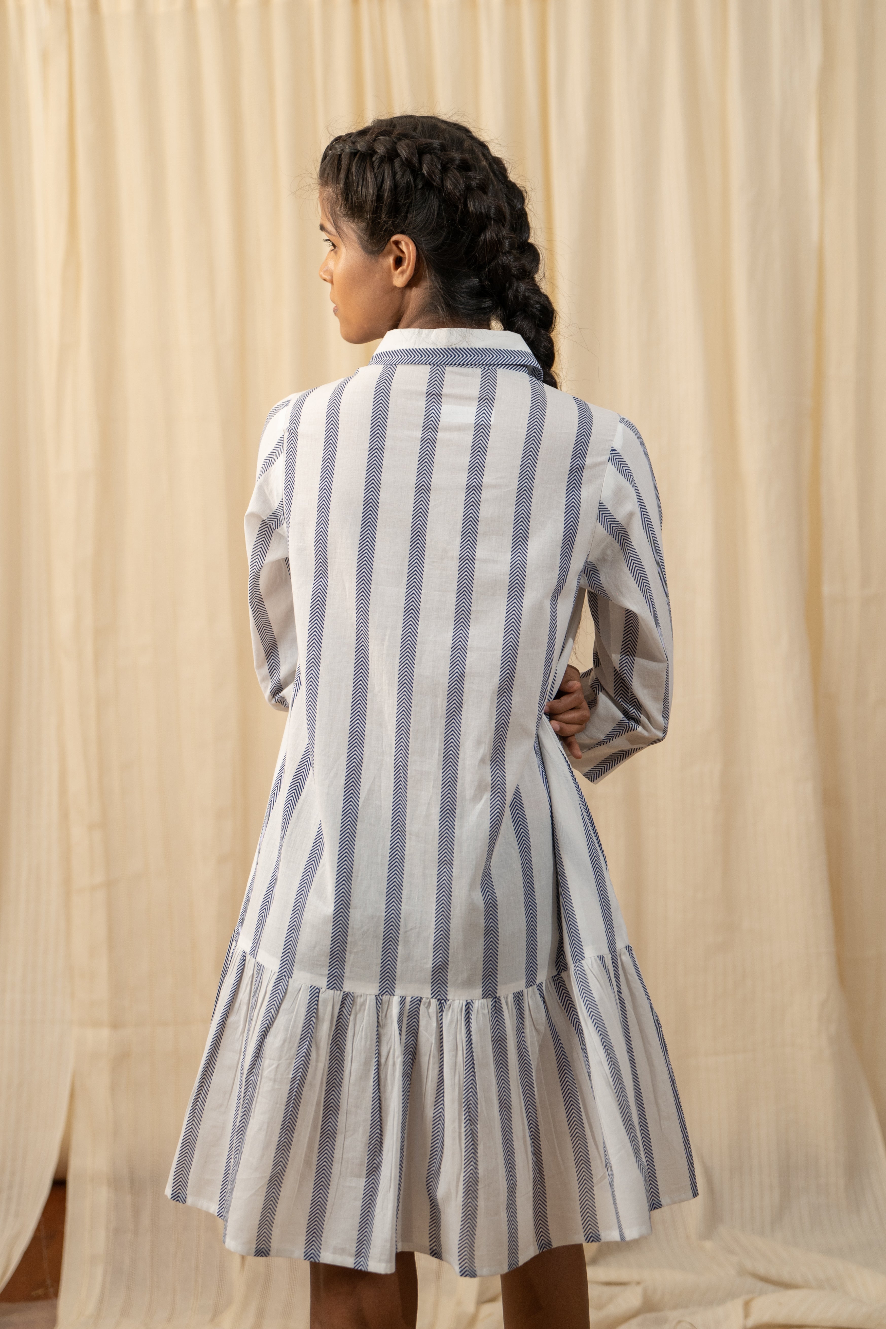 Blue And White Stripe Shirt Dress - labelreyya