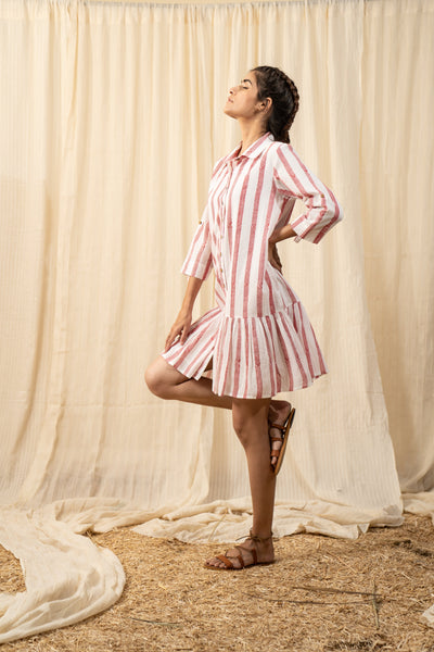 Red And White Stripe Shirt Dress - labelreyya