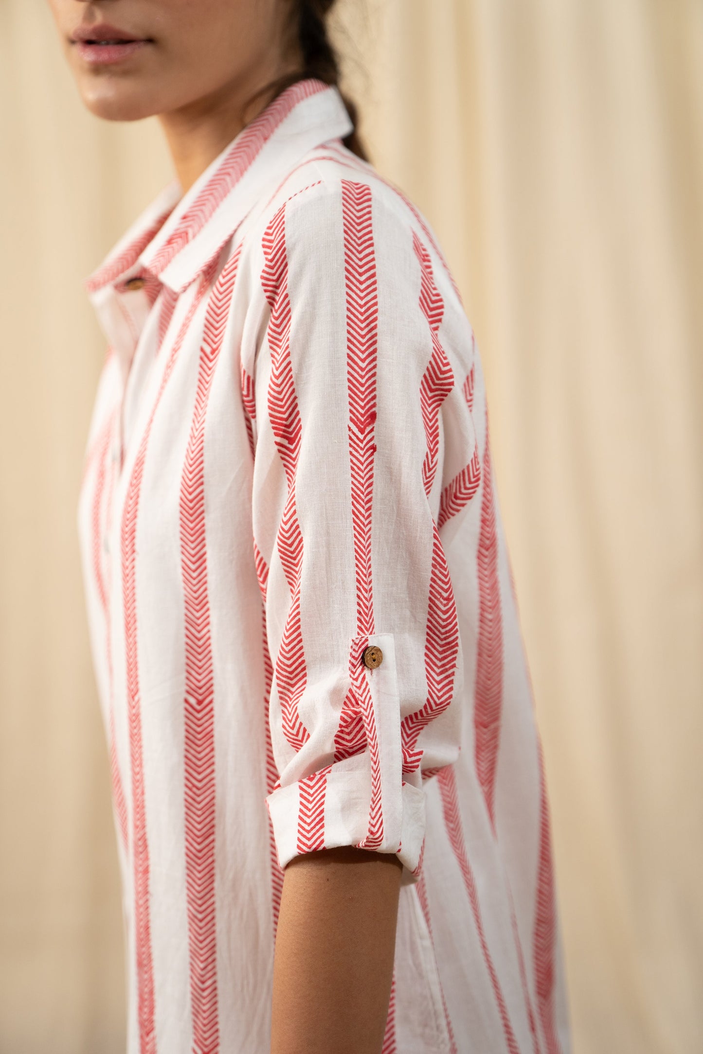 Red And White Stripe Shirt Dress - labelreyya