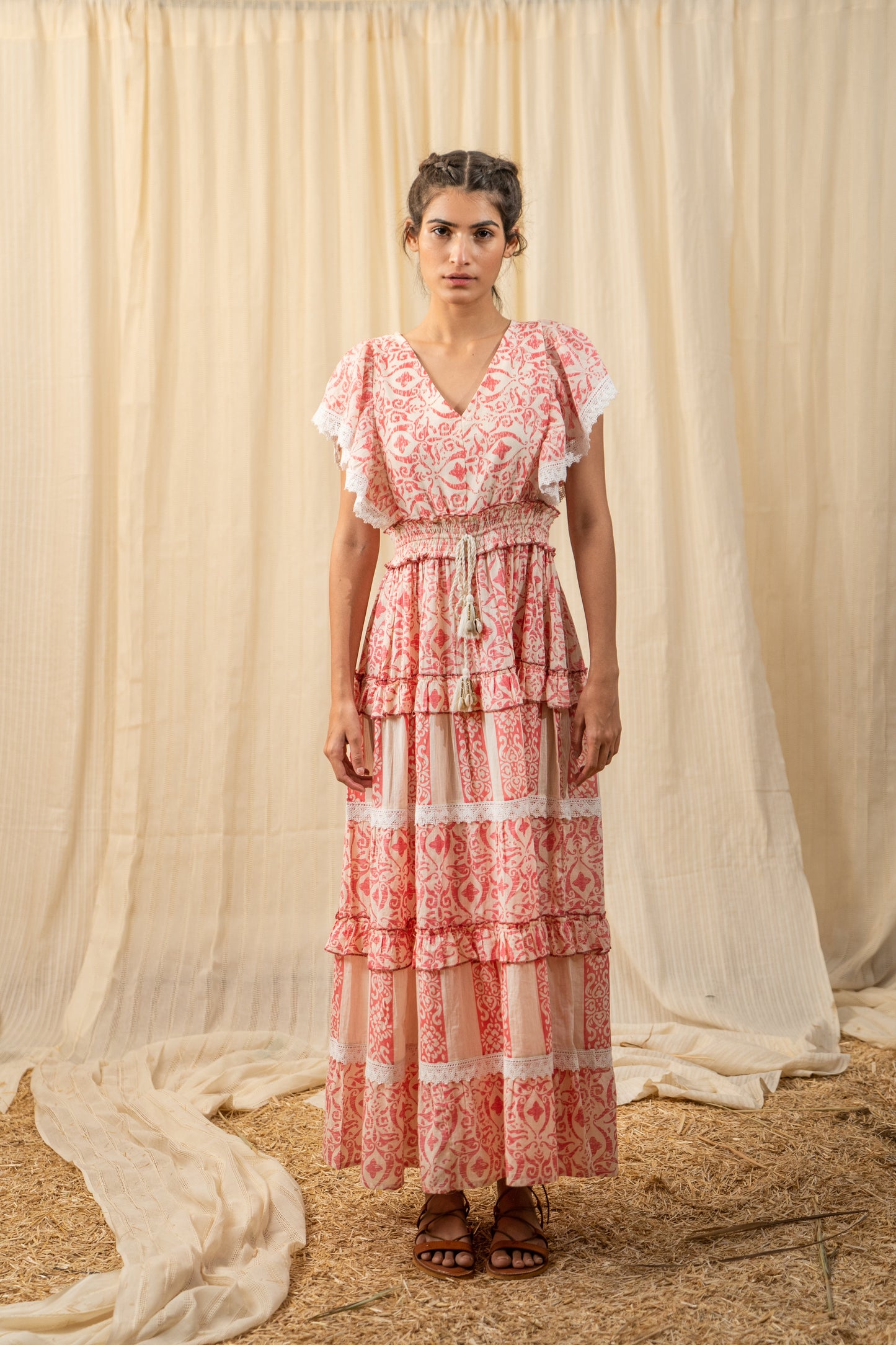 Bright Pink Tiered Printed Maxi - labelreyya