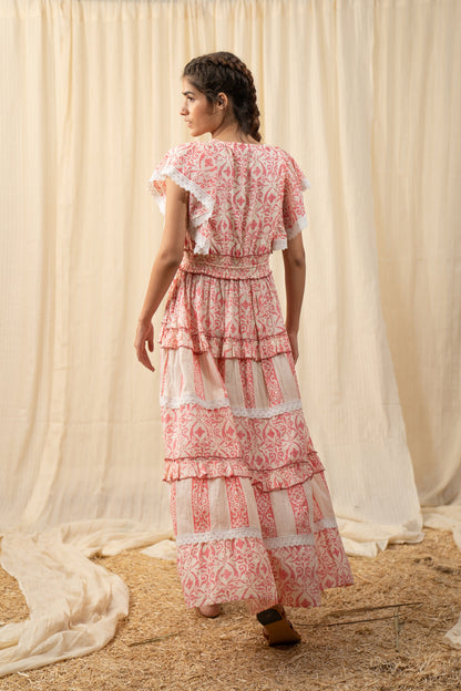 Bright Pink Tiered Printed Maxi - labelreyya