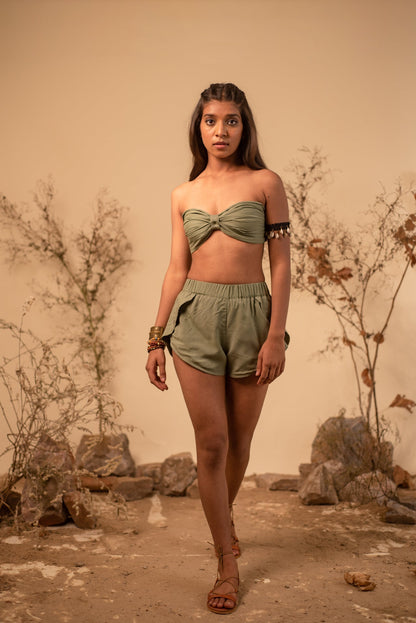 Sage Green Bustier and Shorts Co-Ord Set (Set of 2)