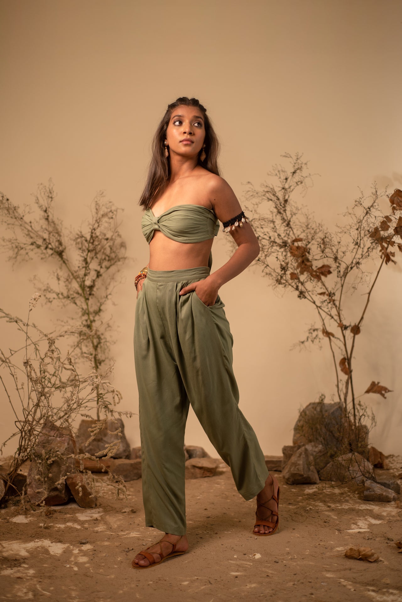 Sage Green Bustier Co-Ord Set (Set of 2)