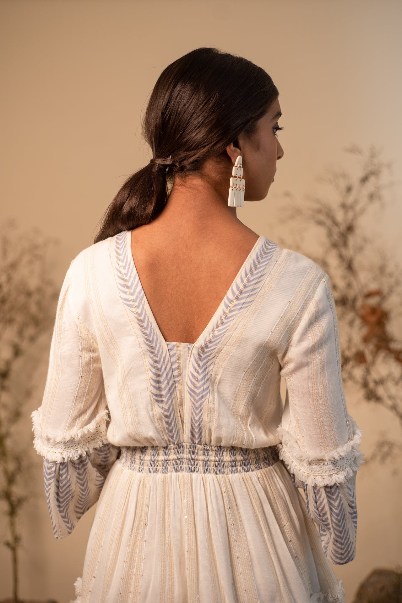 Blue And White  V Neck Dress